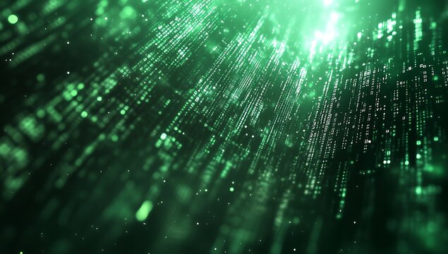 Abstract green digital binary code background.