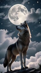 wolf howling at the moon, wolf roaring in the night, moonlit wolf, nocturnal wolf, wolf and moonlight, howling wolf silhouette, majestic wolf under the moon, wolf in the dark forest, lone wolf howling