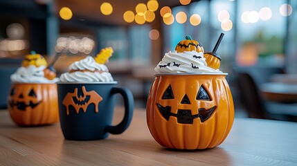 A Halloween-themed coffee shop with themed drinks and treats.