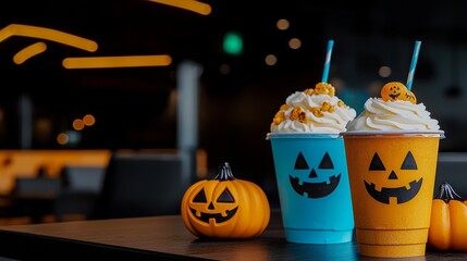 A Halloween-themed coffee shop with themed drinks and treats.