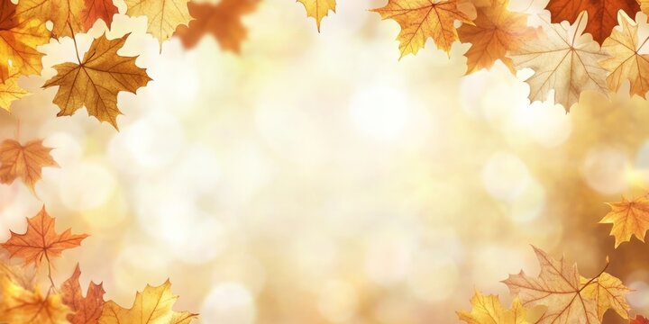 Golden Autumn Leaves Framing a Blurred Background, Ideal for Fall-Themed Invitations and Seasonal Designs