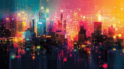 Fototapeta premium Futuristic Cityscape with Digital Glow