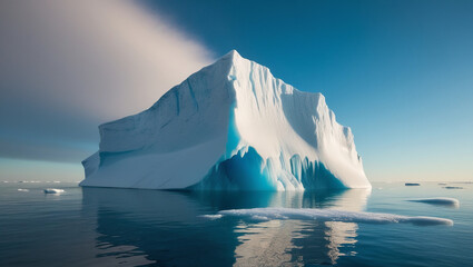 Icebergs above the surface of the calm water,