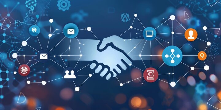 A modern image highlighting partnerships in the tech sector, with diverse technology symbols and interconnected lines representing collaborative innovation and joint projects