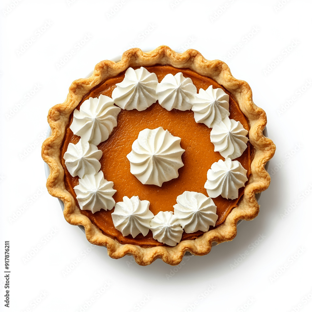 Canvas Prints Traditional Halloween pumpkin pie with whipped cream on top, isolated on white background, top view 