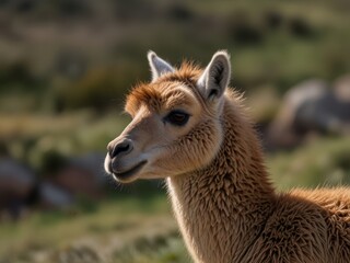 Obraz premium Graceful Vicuna in Natural Habitat Under Soft Sunlight