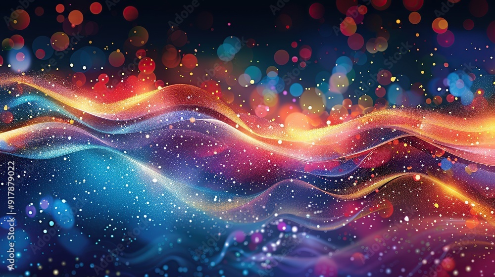 Poster abstract colorful bokeh background with waves of light