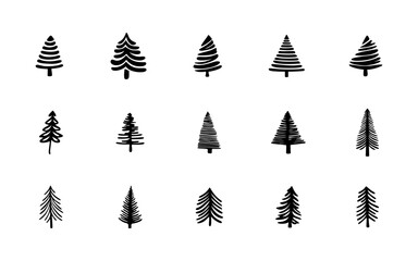 Obraz premium Hand drawn abstract christmas pine trees vector set
