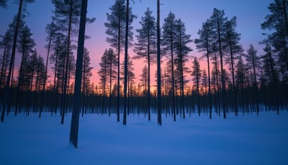 Captivating Anime-Style Winter Wonderland: Sparkling Snow-Covered Landscape with Crystal-like Forest and Shimmering Aurora in Mysterious Twilight. Enchanting Digital Art for Book Illustrations and Cre