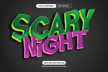 A 3D text effect design for the words 'Scary Night' in green and pink color with an editable template.
