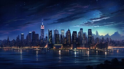 Fototapeta premium A majestic panorama of New York City's skyline after dark