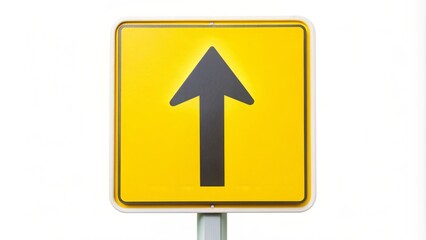 Colorful arrow sign with a bright yellow sticker in the center, pointing upwards, isolated on a white background, conveying positivity and direction.