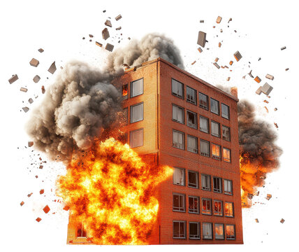 building explosion isolated on transparent background