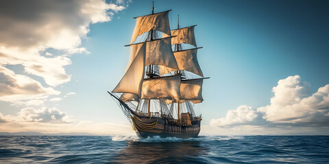 Fototapeta premium a large sailing ship in the middle of the ocean