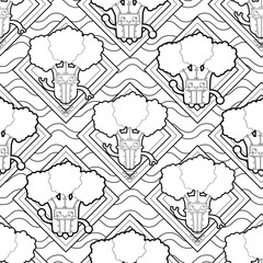 Broccoli Themed Seamless Surface Pattern Design as Coloring Book or Page