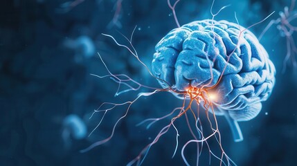 Artistic portrayal of blue brain with neuron branches, Alzheimer s art, Creative blend of science and innovation