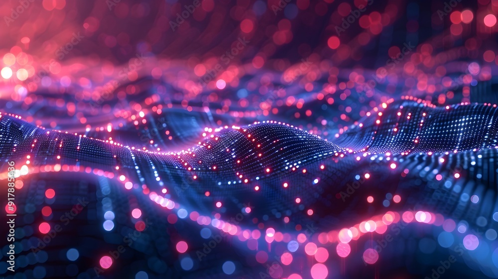 Poster futuristic holographic grid backdrop for digital and tech related concept presentations and branding