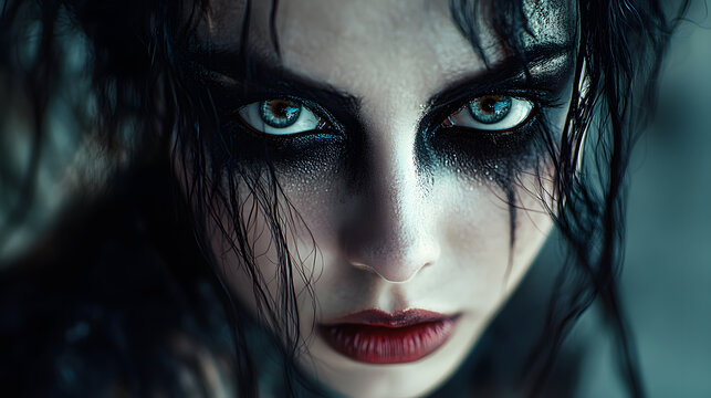 Gothic woman with intense makeup, 