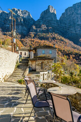 Traditional architecture  during  fall season in the picturesque village of Mikro  papigo in Epirus zagori greece