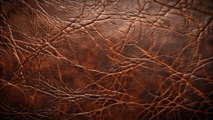 Fototapeta premium Dark brown glossy leather texture with intricate cracks and wrinkles, showcasing a luxurious and sophisticated finish with a subtle sheen.