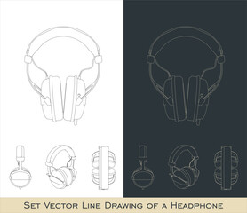 set headphone podcast blueprint line drawing