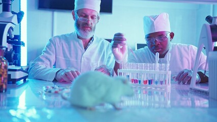 Innovative Research in a Modern Laboratory With Chemists Analyzing Experiments and Data