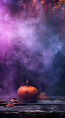 Naklejka premium Podium halloween for the product, autumn platform and smoke stage