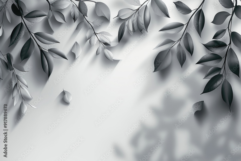 Poster gray leaves create intricate patterns of shadow against a light backdrop