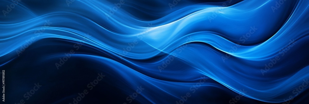 Sticker Abstract Blue Waves, Smooth Flowing Lines, Digital Art Background - Abstract blue waves flowing gracefully, symbolizing movement, energy, fluidity, digital art, and technology.