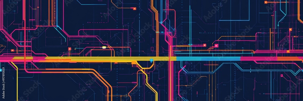 Canvas Prints Abstract Colorful Circuit Board Technology Background - A digital illustration depicting a complex network of interconnected circuits, symbolizing technology, innovation, connectivity, data flow, and 