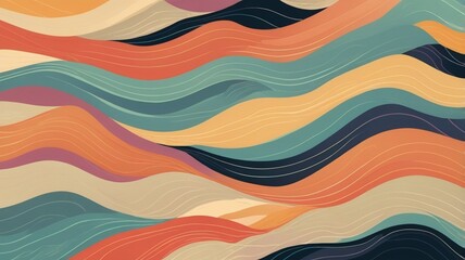 Abstract horizontal background with colorful waves. Trendy vector illustration in style retro 60s, 70s. Pastel colors