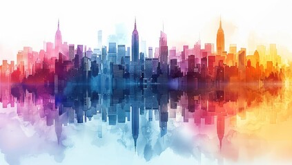 Reflective Cityscape in Vibrant Hues