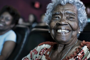 Close-Up Smiling Detailed Middle-Aged 50 to 60 Year Old Woman Black or African American. Beautiful simple AI generated image in 4K, unique.