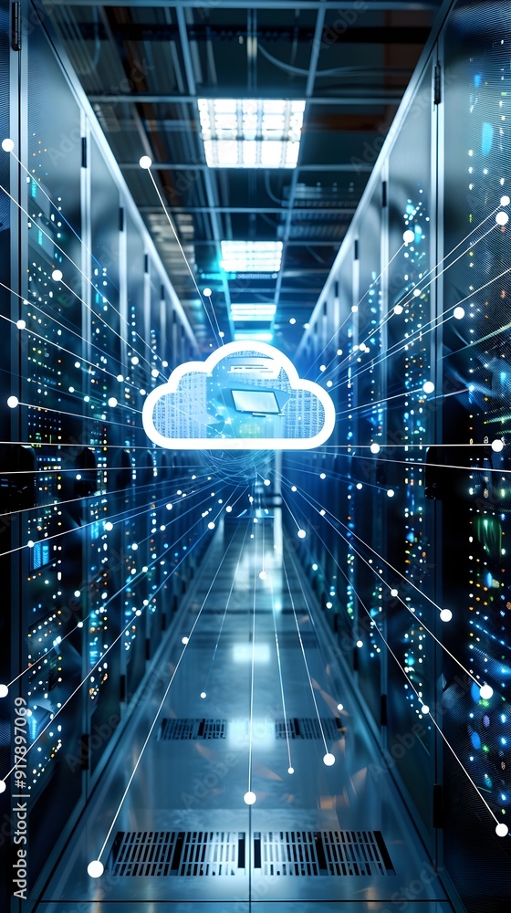 Poster secure and efficient cloud data center with servers and digital connections
