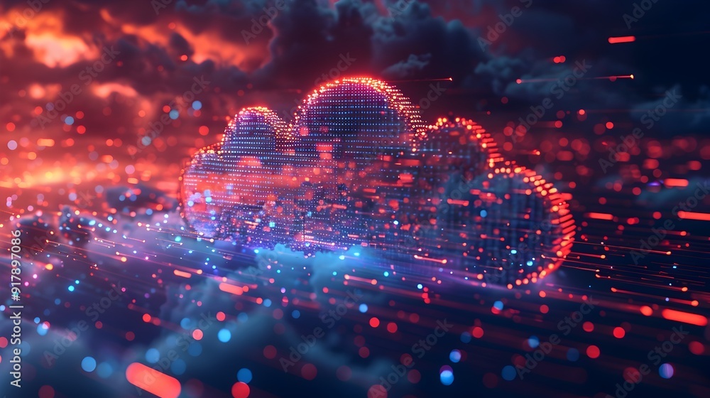 Poster mesmerizing digital cloud network with connected data visualization and advanced computing concept