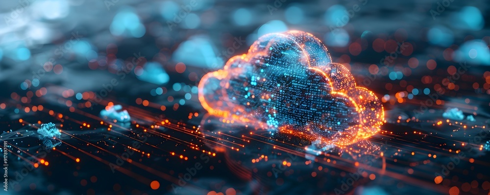 Poster virtual cloud backup and advanced data flow abstract concept for secure connectivity