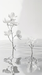 White flowers reflect beautifully on tranquil water, creating a serene and peaceful atmosphere