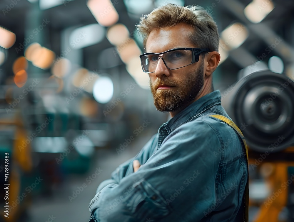 Aufkleber focused factory worker toiling diligently on assembly line in industrial setting industry concept wi