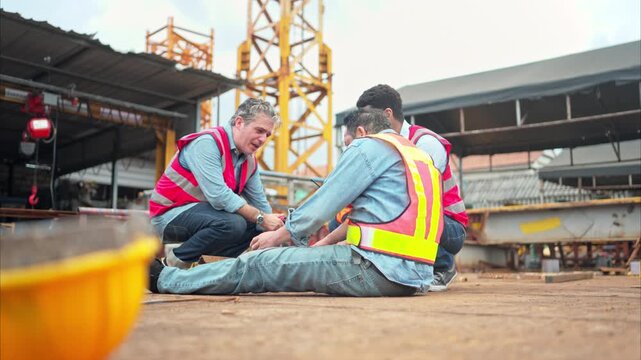 A worker on a construction site was injured when a piece of iron fell on leg