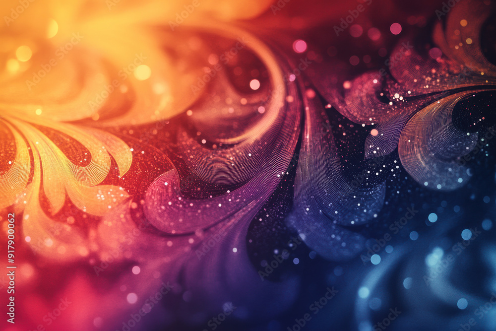Wall mural abstract digital art with vibrant colored swirls, blending warm and cool tones with delicate gradien