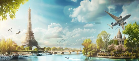 Travel Concept with Plane, Famous Landmark World.