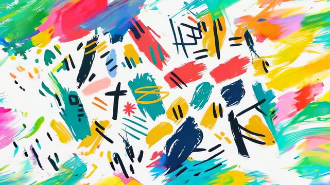 Seamless pattern colorful doodle brush strokes on white background.