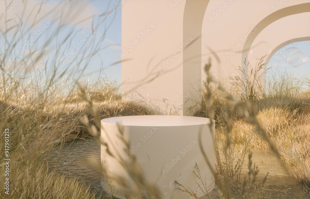 Aufkleber natural podium backdrop for product display in autumn halloween concept. 3d rendering