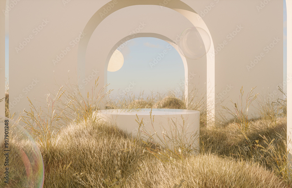 Aufkleber natural podium backdrop for product display in autumn halloween concept. 3d rendering