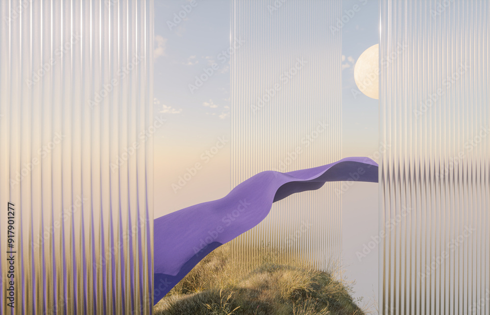 Aufkleber natural podium backdrop for product display with flying cloth in autumn halloween concept. 3d render