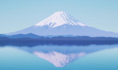 Enchanting Anime-Style Winter Wonderland: Majestic Snowy Mountains Reflected in Serene Lake. AI-Generated Masterpiece for Cultural Illustrations and Creative Marketing. Festive 4K Wallpaper Blending C