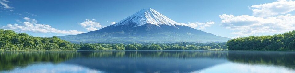 Naklejka premium Enchanting Anime-Style Winter Wonderland: Majestic Snowy Mountains Reflected in Serene Lake. AI-Generated Masterpiece for Cultural Illustrations and Creative Marketing. Festive 4K Wallpaper Blending C