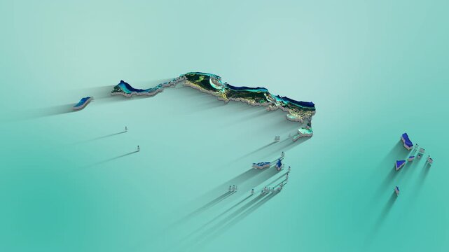 Turks and Caicos Islands Map Animation.  3d animation of Turks and Caicos Islands map