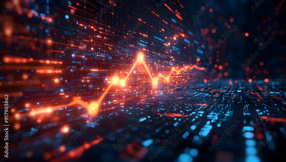 Poster dynamic visualization of data with glowing lines, representing insights and trends in technology, fi