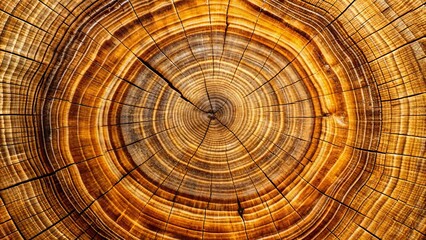 Macro close-up of a polished cross-section of an ancient tree trunk, showcasing intricate patterns of concentric growth rings, revealing a story of seasons and years.